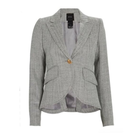 Smythe Herringbone Equestrian Wool Gray Blazer Sz 4 - Picture 1 of 8